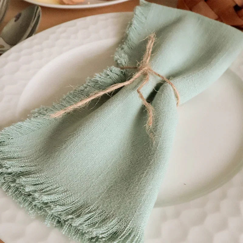 Sage Fringe – Handmade Cotton Cloth Napkins (Set of 4)