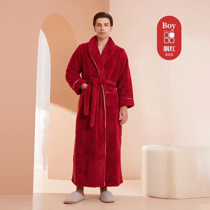 Cozy Long-Sleeve Bathrobe – Warm Plush Fleece Dressing Gown