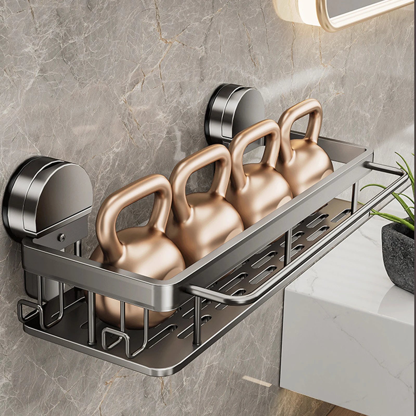 Wall-Mounted Aluminum Bath Organizer for Shampoo & Toiletries