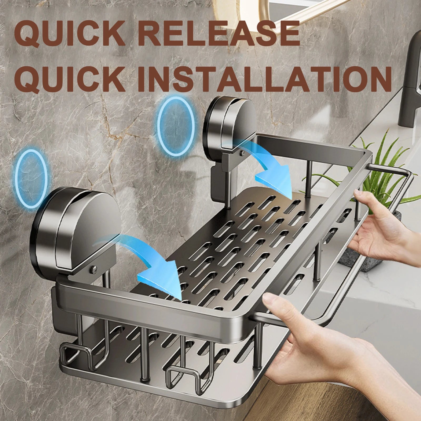 Wall-Mounted Aluminum Bath Organizer for Shampoo & Toiletries