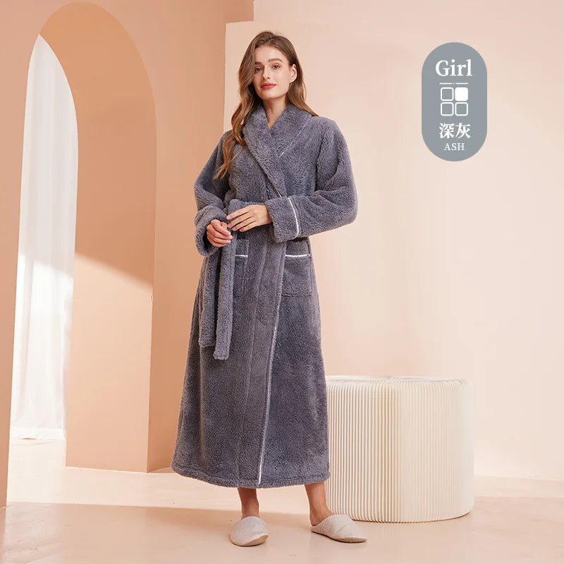 Cozy Long-Sleeve Bathrobe – Warm Plush Fleece Dressing Gown