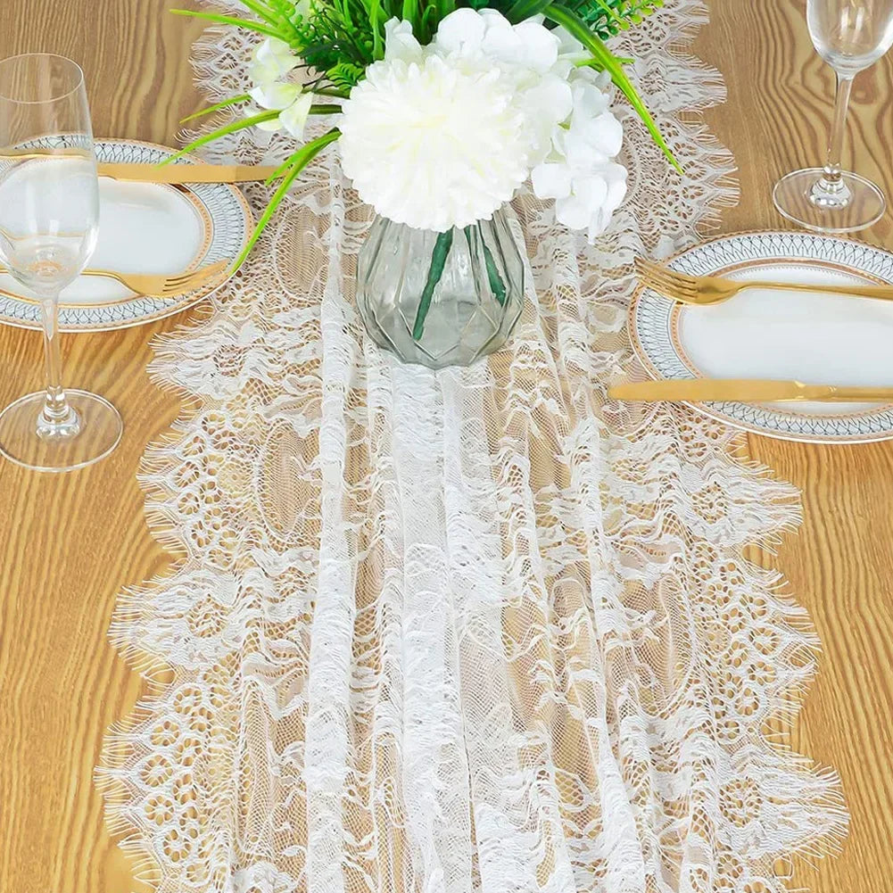 Celeste Bloom Lace Table Runner – 10ft Elegance