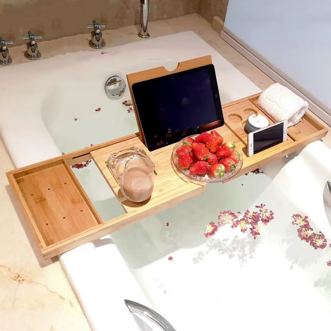 Elysian Bath Tray with Wine & Book Holder
