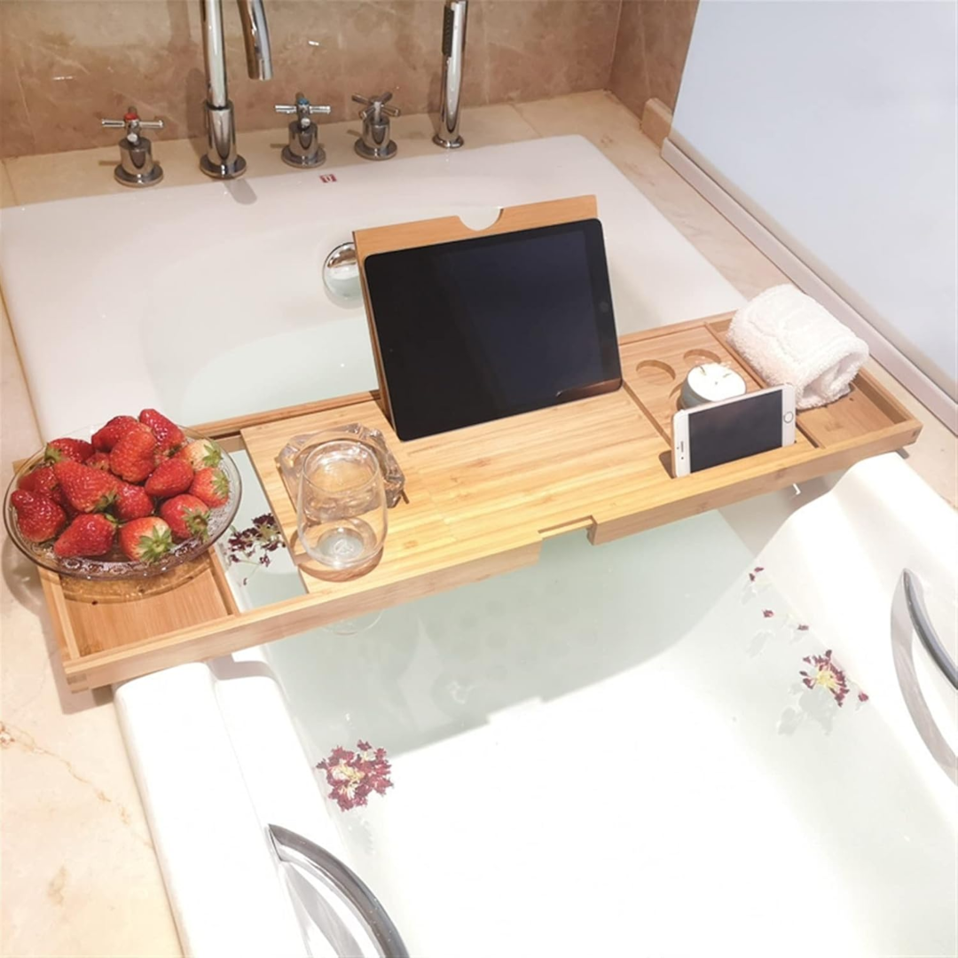 Elysian Bath Tray with Wine & Book Holder