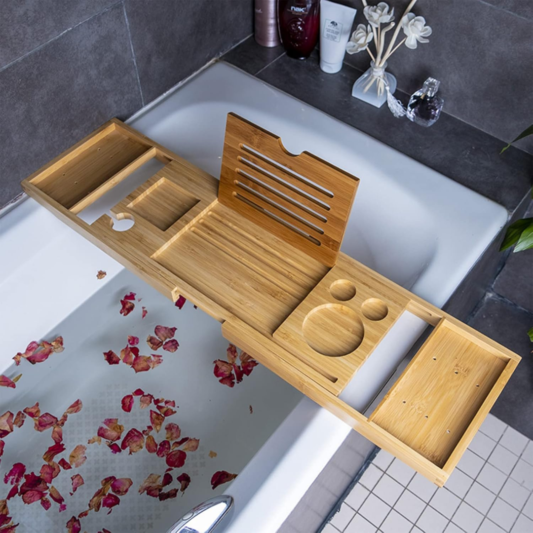 Elysian Bath Tray with Wine & Book Holder