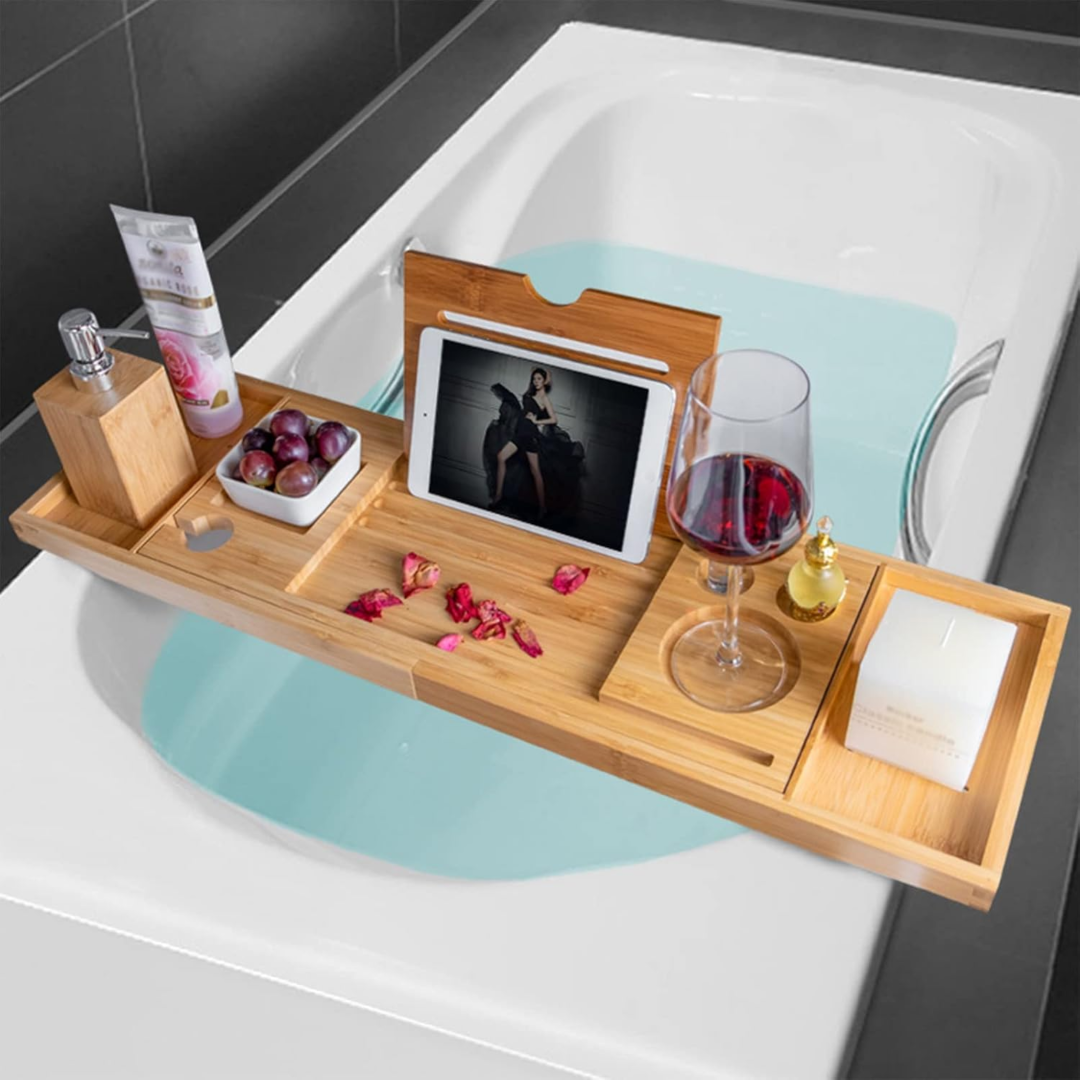 Elysian Bath Tray with Wine & Book Holder