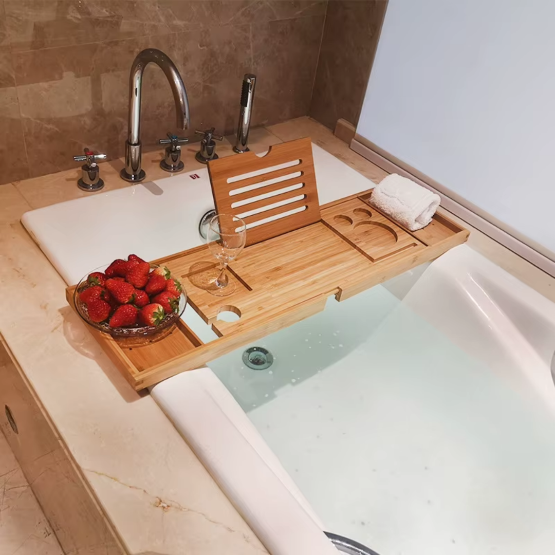 Elysian Bath Tray with Wine & Book Holder