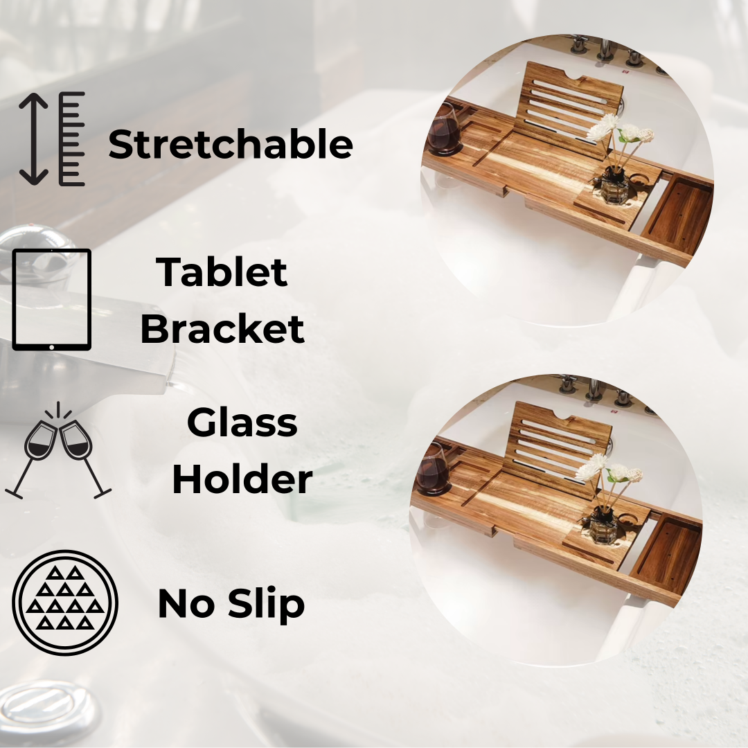 Elysian Bath Tray with Wine & Book Holder