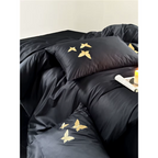Farfalla Oro Embroidery Bedding Set -  1000TC Egyptian Cotton Black