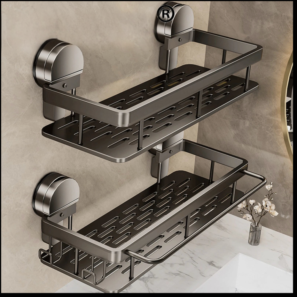 Wall-Mounted Aluminum Bath Organizer for Shampoo & Toiletries
