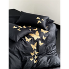 Farfalla Oro Embroidery Bedding Set -  1000TC Egyptian Cotton Black