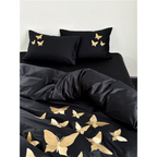 Farfalla Oro Embroidery Bedding Set -  1000TC Egyptian Cotton Black