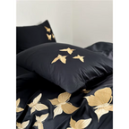 Farfalla Oro Embroidery Bedding Set -  1000TC Egyptian Cotton Black