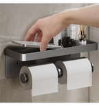Premium Aluminum Alloy Toilet Paper Holder – With Phone Shelf & Towel Hook