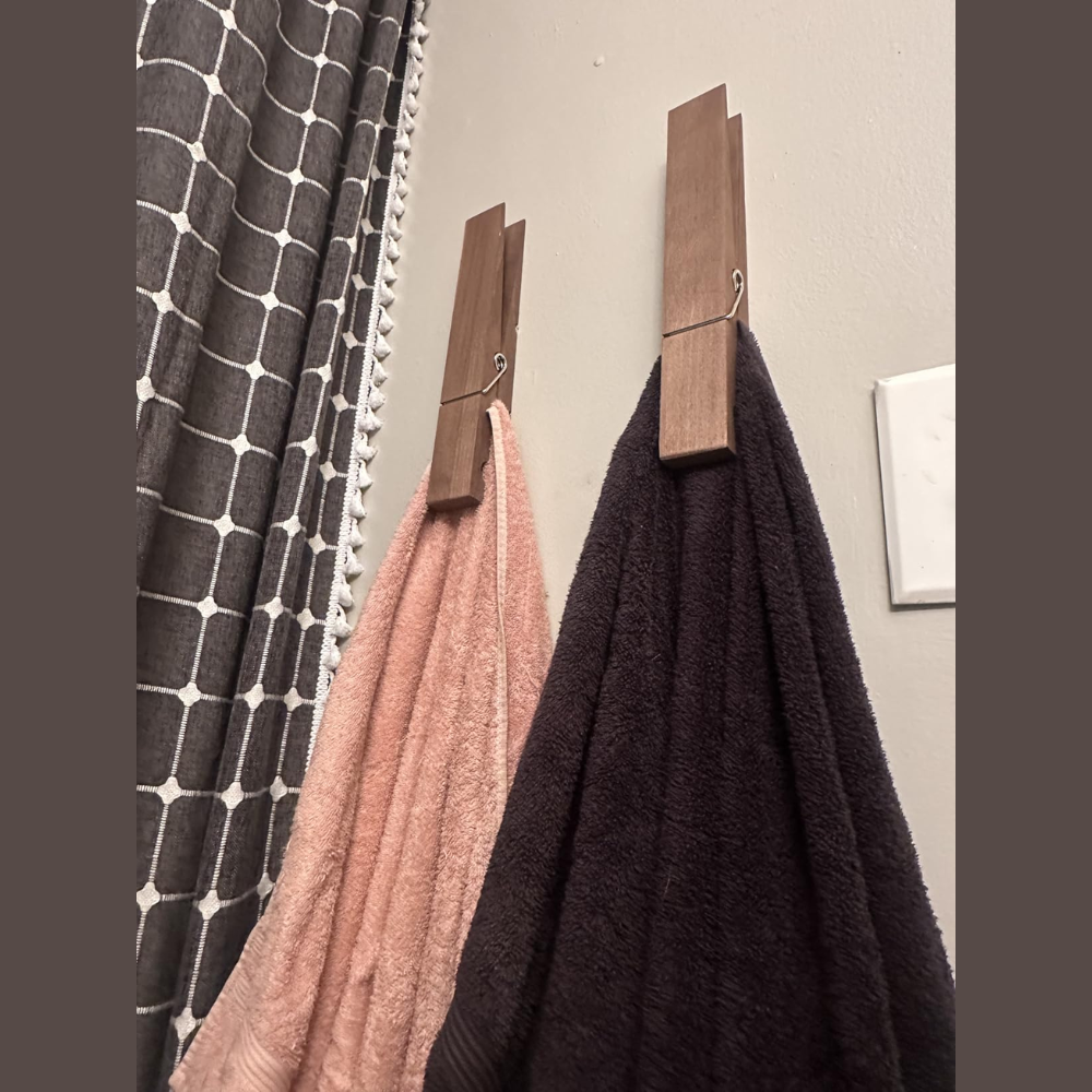 Jumbo Wooden Towel Clips – Set of 2 with Nano Adhesives | Wall-Mounted Organizer